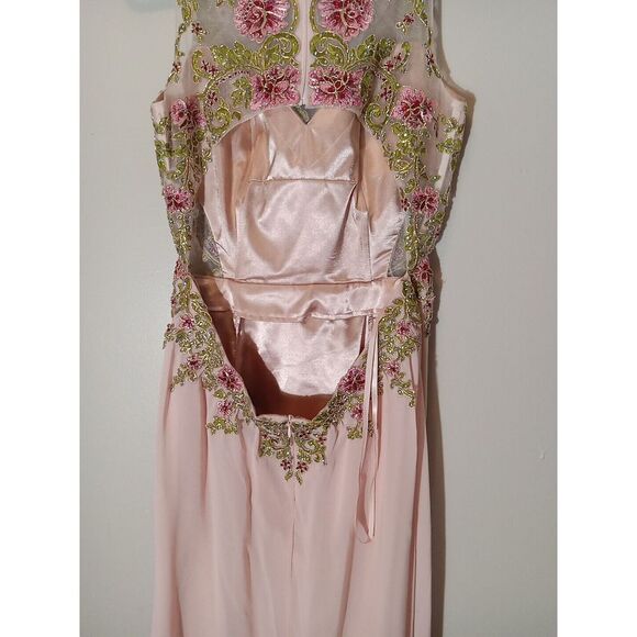Camille La Vie Peach Embellish Lace Beaded Embroidery Cutout‎ Zip Dress Size 8 - Picture 6 of 12